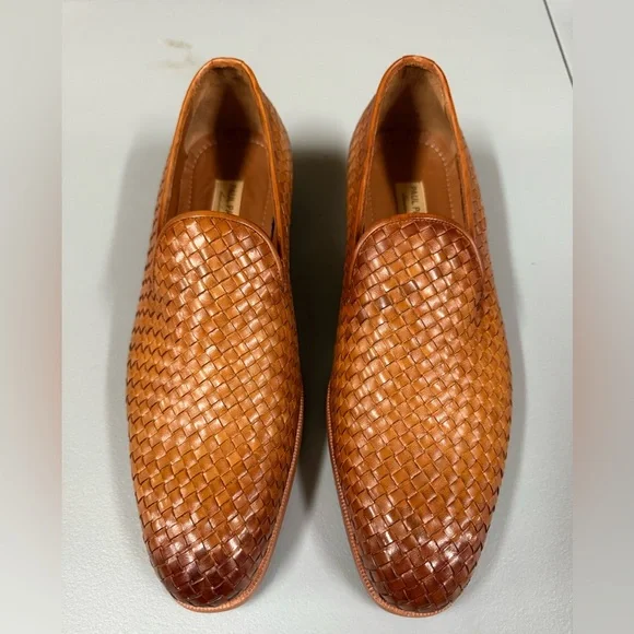 PAUL PARKMAN Tan Woven Leather Loafers