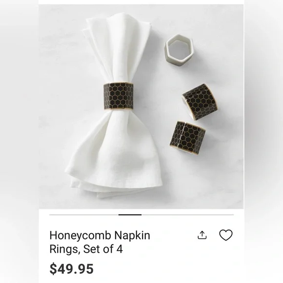 Williams Sonoma Honeycomb Black and Gold Napkin Rings, set of 4 NIB