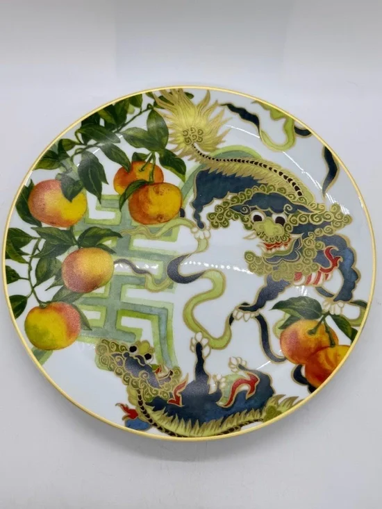 Williams Sonoma Lunar New Year New Moon Salad Plate Mandarin Foo Dog 8.5