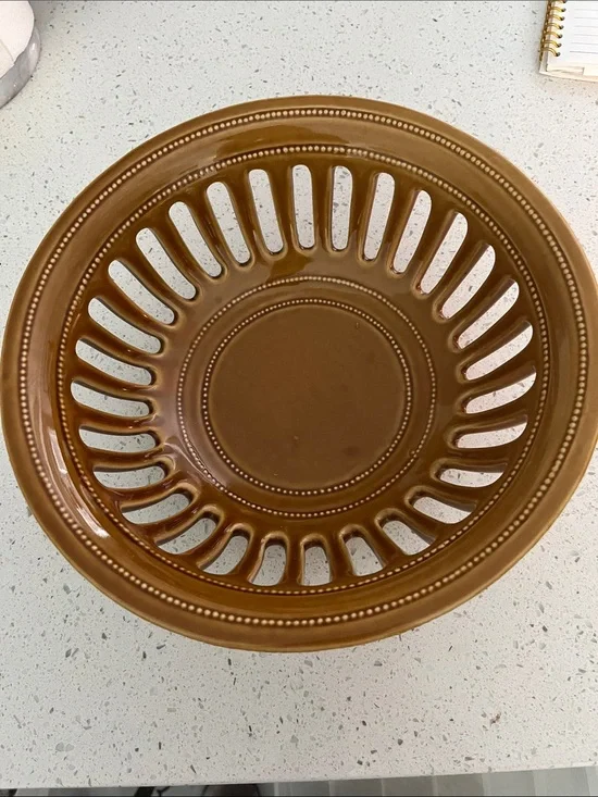 Williams Sonoma RARE Caramel Brown Ceramic Pierced Serving Bowl 11.3/4 inch