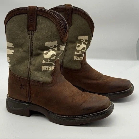 Durango Youth size‎ 4.5M Lil' Rebel Army Green Western Cowboy Boots USA Flag