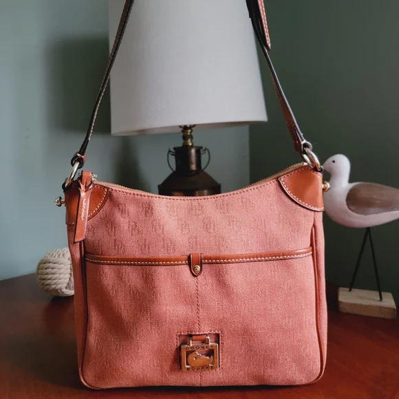 Dooney & Bourke Monogram Hobo Orange Coated Canvas Leather Bag