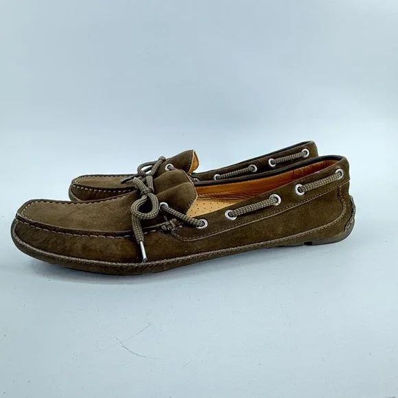 Bass Tuscany Driving Loafers Mens 12M Green Leather Moc Toe Slip On Shoes