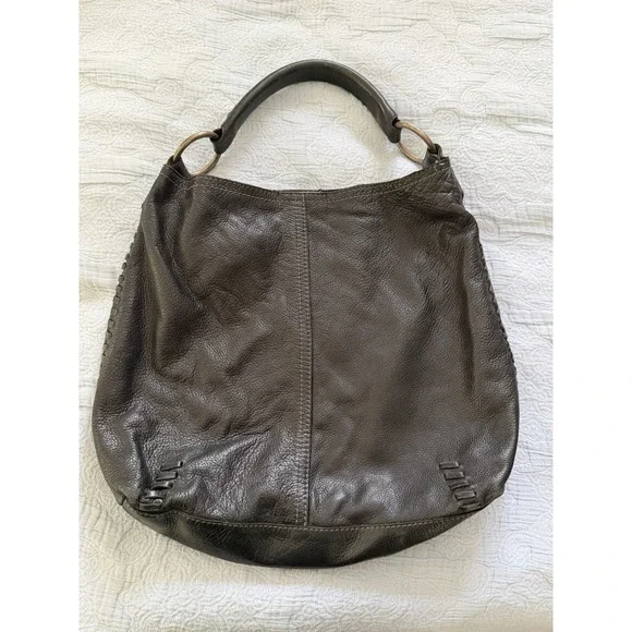 Lucky Brand Y2K Vintage Slouchy Whipstitch Hobo Shoulder Bag Black Leather Boho