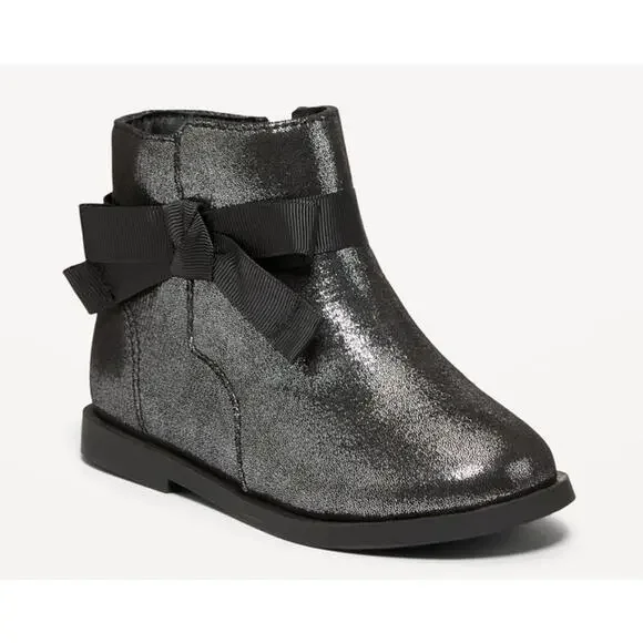 Old Navy Faux-Suede Bow-Tie Boots for Toddler Girls Size 10 Glittery Metallic