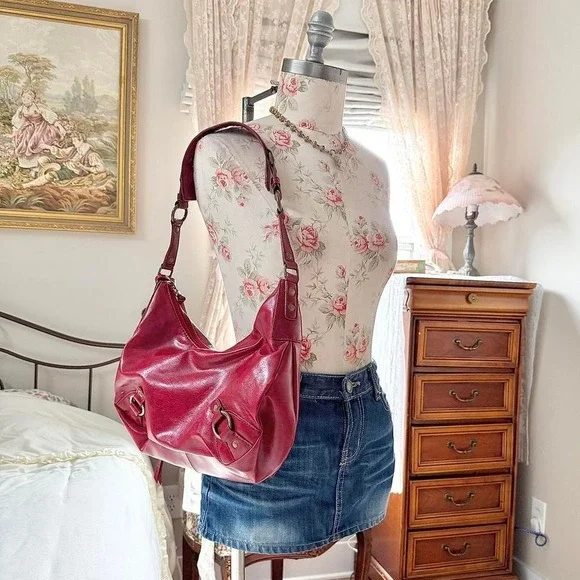 Y2K red faux leather purse oversized shoulder bag