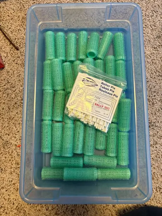 Vintage Hair Rollers Set Green Curlers Roller Pix Pins Retro Salon Styling Lot
