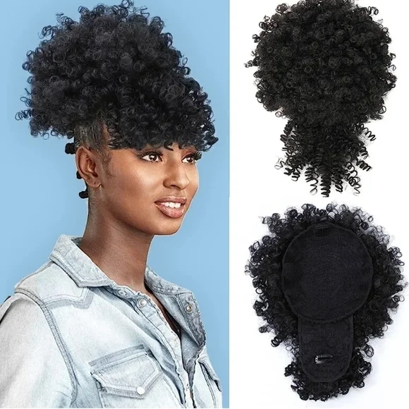 Puff Drawstring Ponytail w/Bangs Kinky Curly Hair Clip in Bangs Short Ponytail