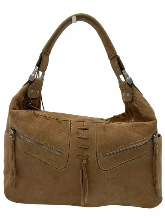 Tod’s Vintage Suede Lace-Up Hobo Shoulder Bag Tan Brown Y2K Italy