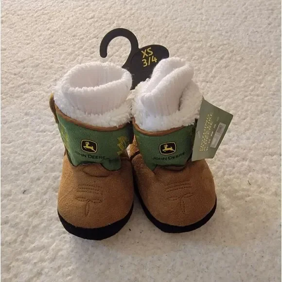 🆕️🎿John Deere Infant Cowboy Boots Booties, Sz 3/4, Green/Tan