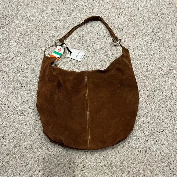 NWT Marlon Rosita Hobo Bag Gold Rings Suede Leather Made in Italy Borsa Art