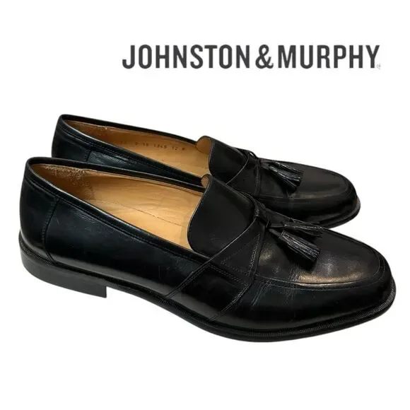 New Johnston & Murphy Men's Horner Black Leather Loafers Dress Shoes 12 12W