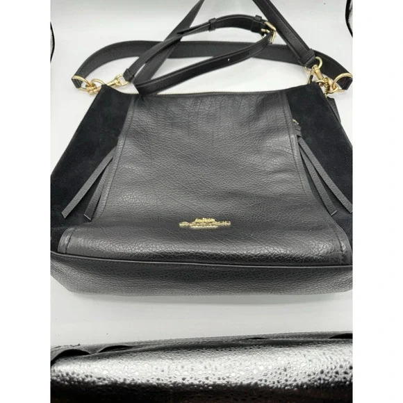 Coach Black Pebbled Leather/velvet Hobo Crossbody Bag EUC PT2