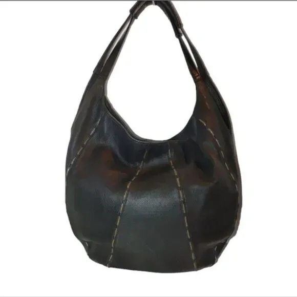Kelsi Dagger Black Pebbled Leather Hobo Breaded Shoulder Bag, Large