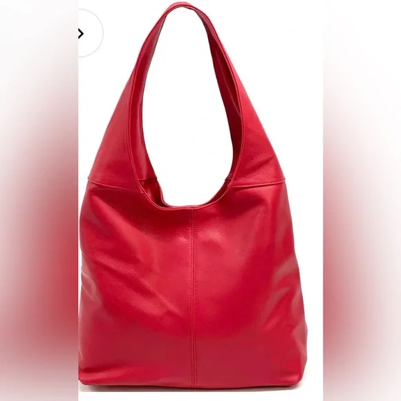 SOFT RED PEBBLE LEATHER HOBO SHOULDER BAG MADE IN ITALY