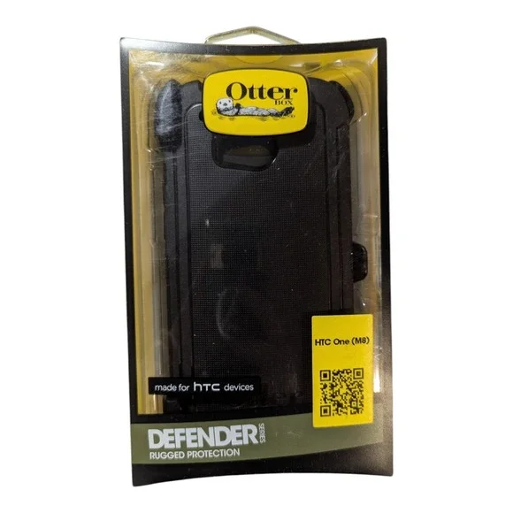 Y1. OtterBox Defender Series Case for HTC One (M8) - Black With Screen Protector