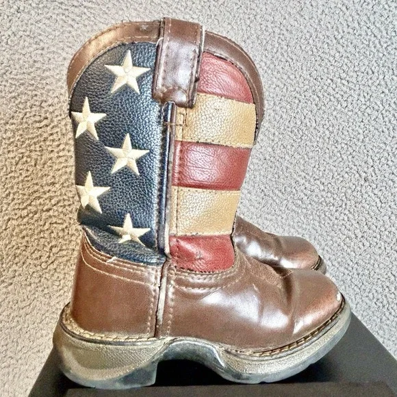 Lil Durango Kids Western Boots BT245 Brown America USA Flag Size 8.5M