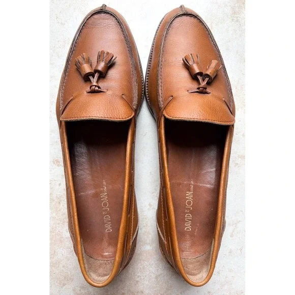 David & Joan Couture Mens Tan Leather Tassel Loafers Size 10.5 Dress Shoes
