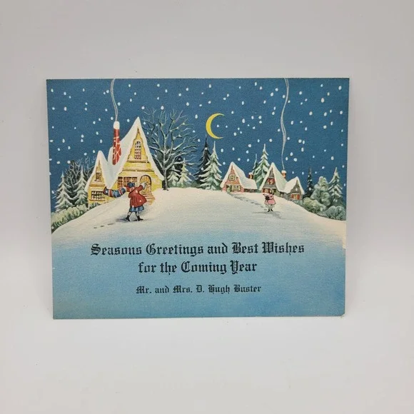 Vintage Christmas Card Seasons Greetings‎ Best Wishes Hugh Buster