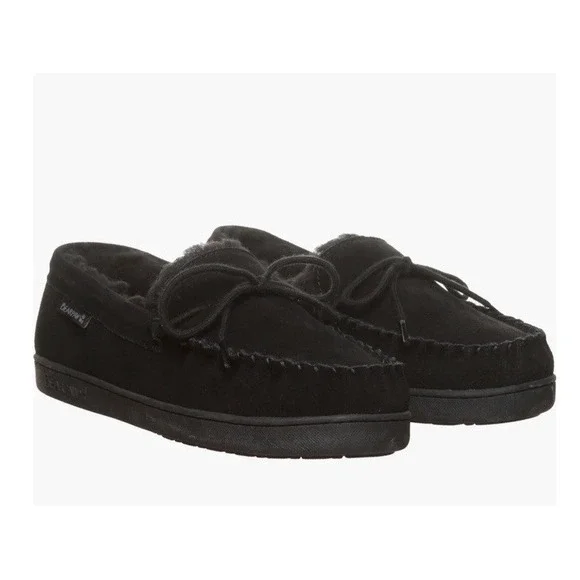 New BEARPAW Wyden II 2200 Mens Moc‎ Toe Black Slip On Slipper Shearling Lined 11