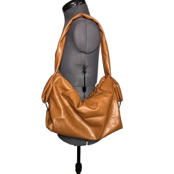 Y2K Style Slouchy Hobo Bag Brown‎ Faux Leather Oversized Shoulder