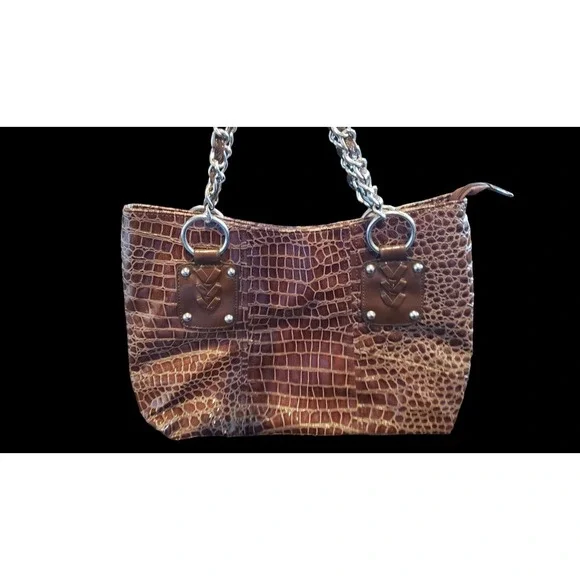 Donna‎ Salyers Fabulous Furs Brown PVC Snakeskin Purse