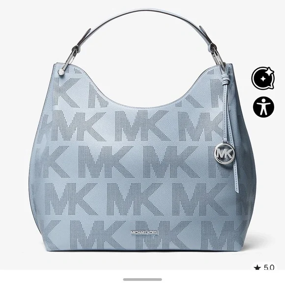 Michael Kors Joan Extra-Large Pebbled Leather Shoulder Bag – Powder Blue
