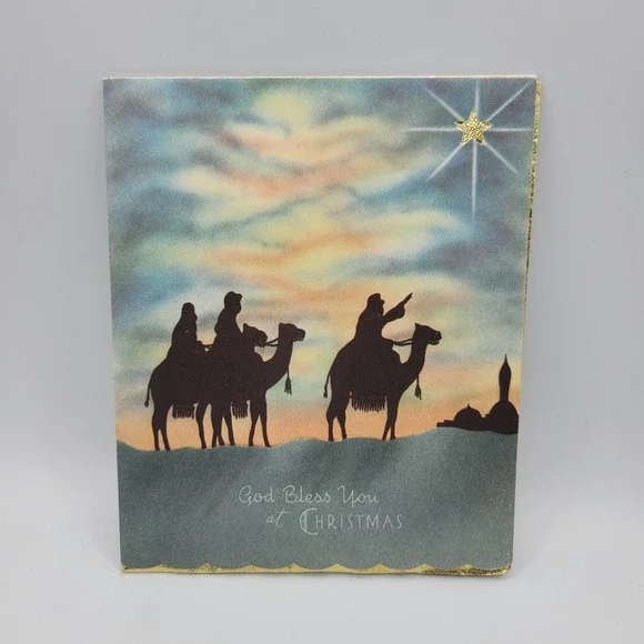 Vintage Christmas Card Three Wise‎ Men Geo & Anna Signed Gold Accent