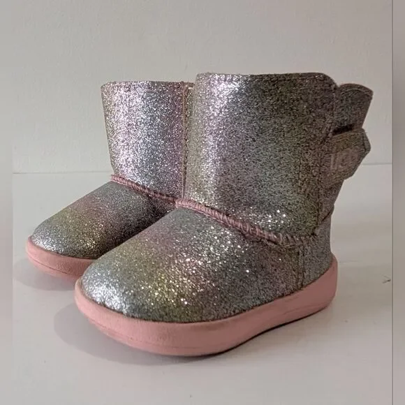 UGG Toddlers Keelan Rose Gold Metallic Glitter Sheepskin Booties Size 2/3