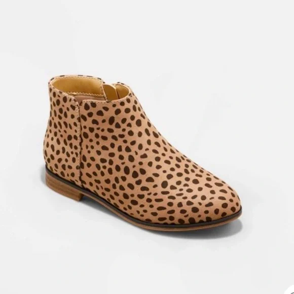 Cat & Jack Girls Judi Leopard Print Zipper Ankle Bootie Size 5
