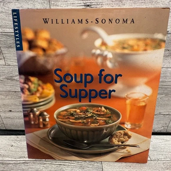 Williams Sonoma Soup for Supper Cookbook - Vibrant Orange and Deep Blue