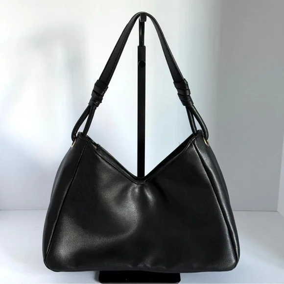 Black Faux Leather Shoulder Bag