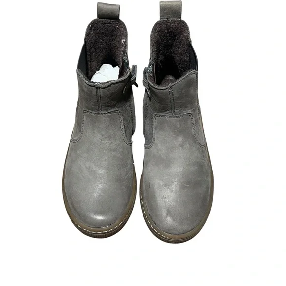 Bisgaard Grey Lined Leather Chelsea Boots Kids Size 12.5 Side Zip