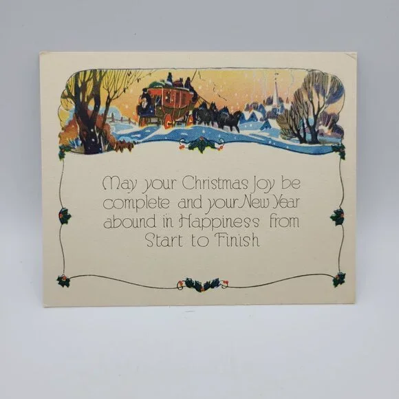 Vintage Christmas Card‎ With Scenic Illustration & Handwritten Note