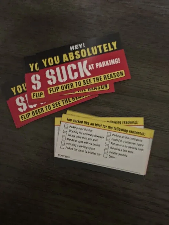 20 Count Red & Yellow Funny Parking Warning Cards - Humorous Home Party Supplies