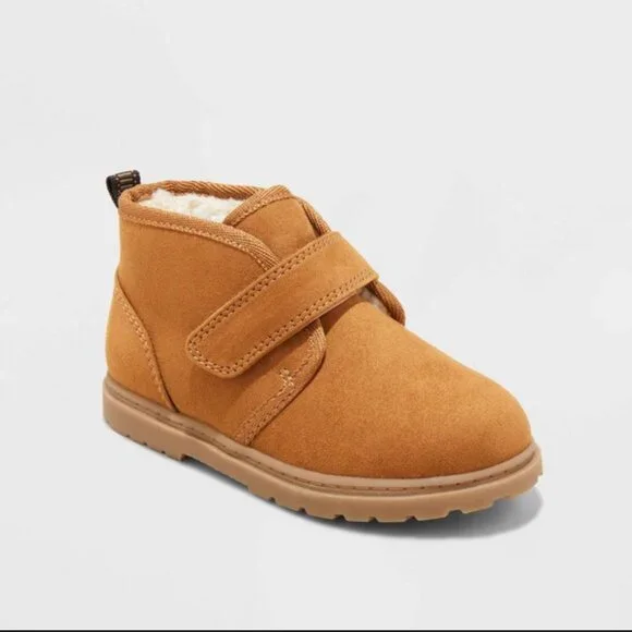 Cat and Jack Toddler Kids Magnus Brown Faux Suede Velco Boots 5