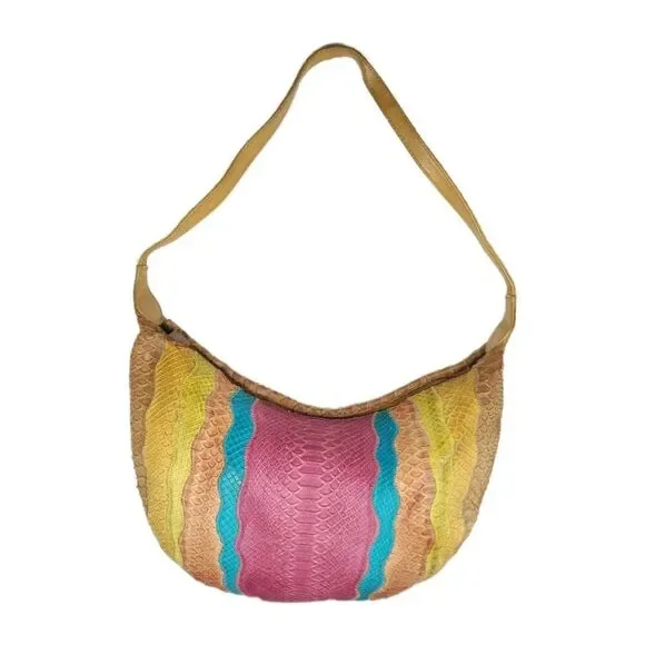 CARLOS FALCHI Fato A Mano Genuine Python Multicolor Hobo Bag Handbag