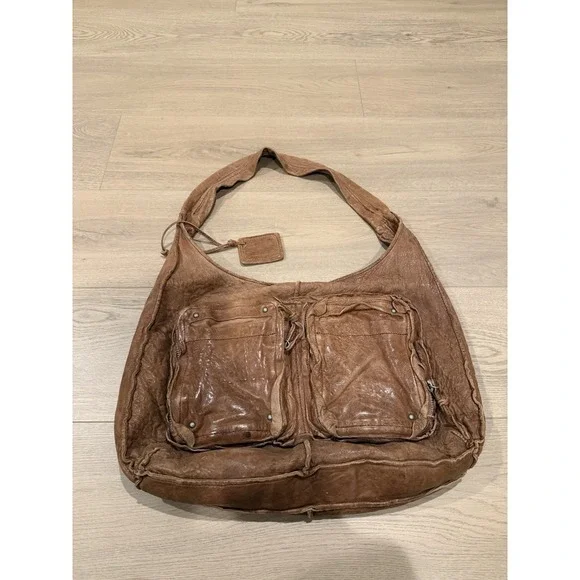Olivia Harris Pillow Washed‎ Lambskin Hobo Brown Boho Bag Purse Y2K Leather VTG