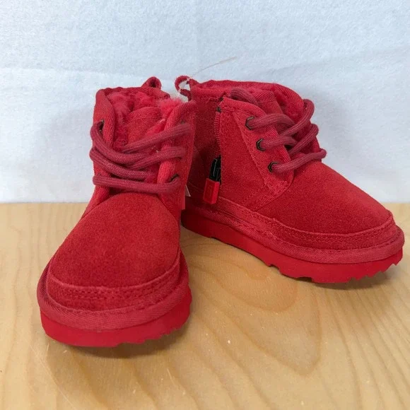 NEW Kids Red‎ Suede UGG Boots with Faux Fur Lining and Lace Up Front