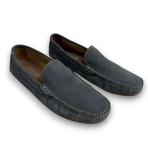 Vincenti Men's Gray Suede Contrast Stitching Loafers Sz 44 US 10.5
