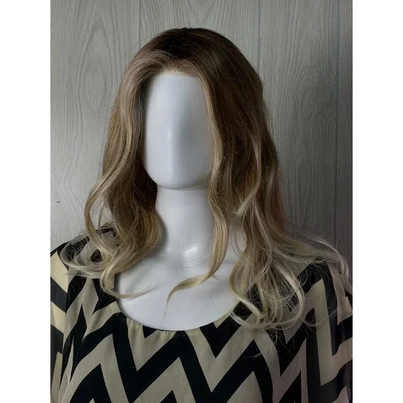 Honey Blonde Ombre Lace Front Wig Long Wavy Synthetic Heat Resistant Rooted Hair