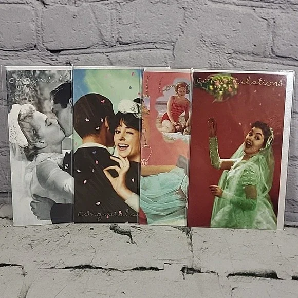 Congratulations Wedding Greeting Cards Retro Photos Lot Of 4 Sealed By Bikini