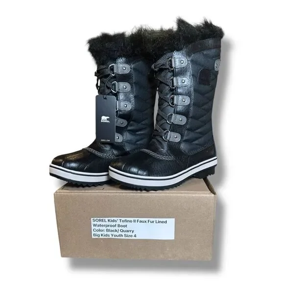 SOREL Insulated Tofino II Waterproof Faux Fur Winter Snow Boots Youth Big Kids S