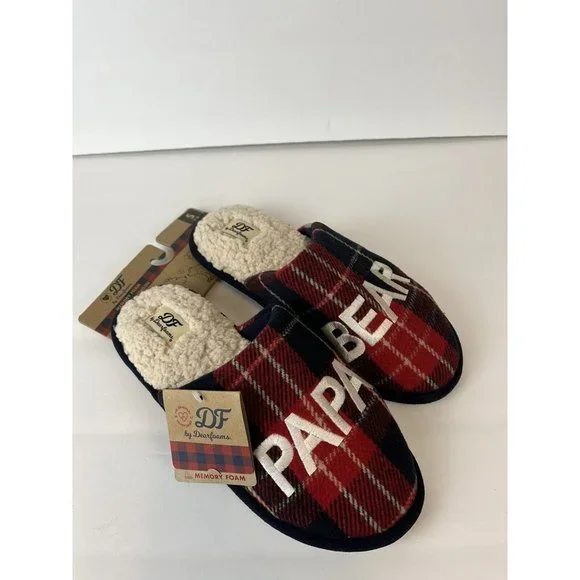 Dearfoams Papa Bear Mens Size 7/8‎ plaid slippers Small Memory Foam