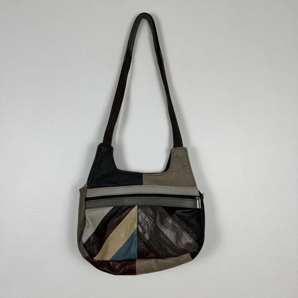 Genuine‎ Leather Patchwork Hobo Bag Shoulder Bag Made in Mexico Y2K Purse
