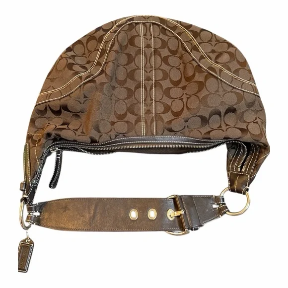 Coach Signature Brown Canvas Hobo Shoulder Bag Y2K Vintage Rare