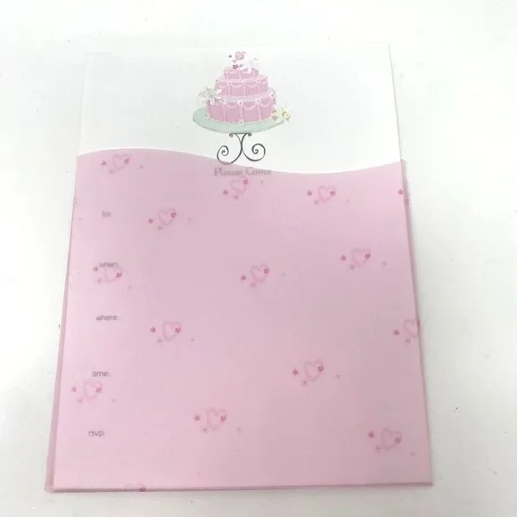 Vivian Claire 2 Pack Pink Birthday Cake Party Invitations Envelopes Vellum Inser