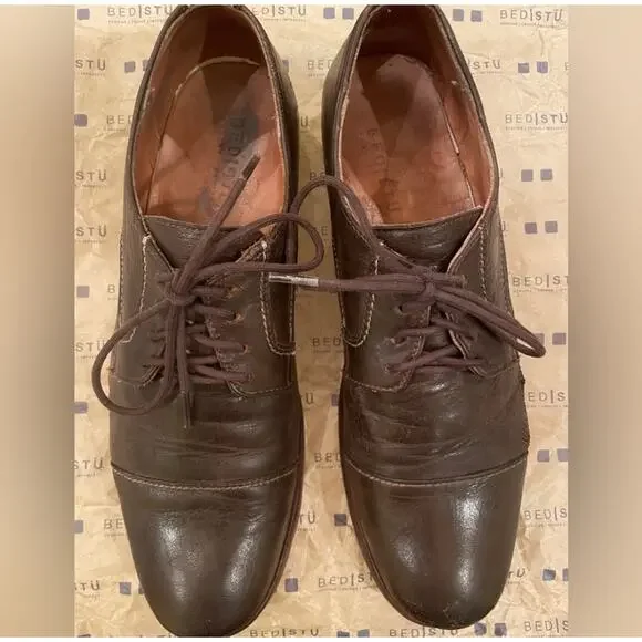 Bed|Stu Cobbler Series Distressed Brown Leather Classic Cap Toe Oxfords USA 10M