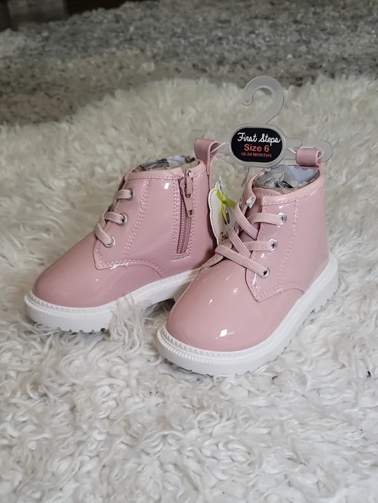 First Steps Pink Patent Toddler Boots with Side Zip
