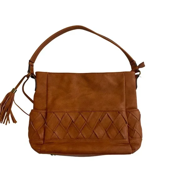 Darcy Marks London Hobo Bag Tan Faux‎ Leather Woven Pocket Shoulder Bag